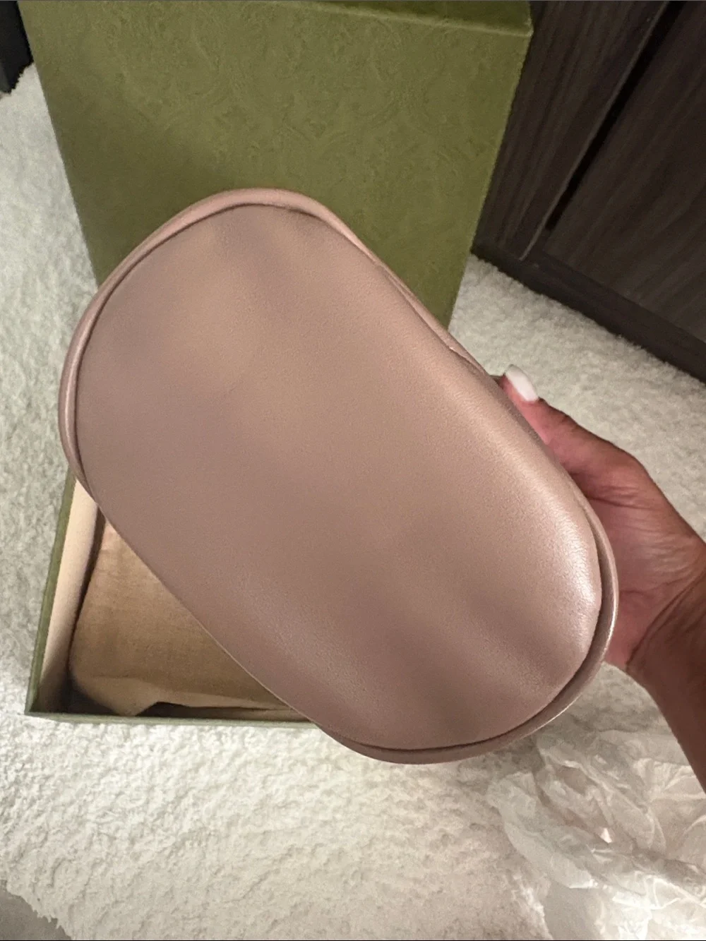Gucci Blush Pink Chevron Quilted Mini Bucket Crossbody